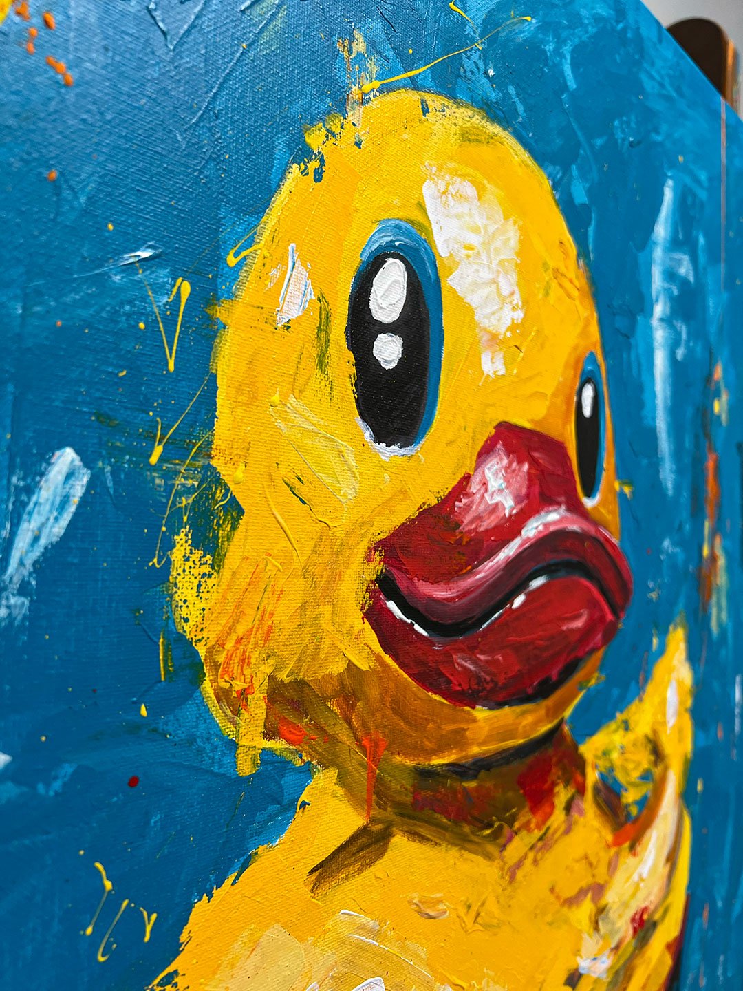 Splash of Joy Vibrant Pop Art Rubber Duck acrylic Painting by Artist in DC Ahmad Al Kadi